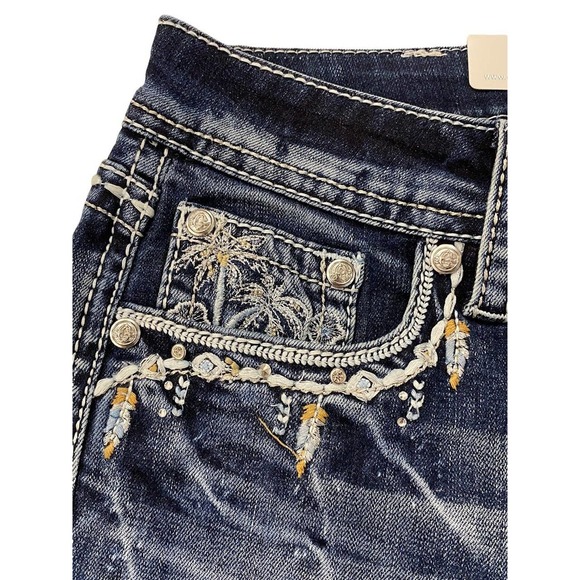 Grace in LA Women's Western Steer Cow Head Distressed Bootcut Stretch Jeans - Picture 5 of 7